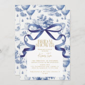 Toile De Jouy Dusty Blue Bow Brautparty Einladung (Vorne/Hinten)