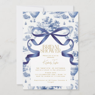 Toile De Jouy Dusty Blue Bow Brautparty Einladung