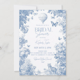 Toile De Jouy Dusty Blue Elegantes Brautparty Einladung