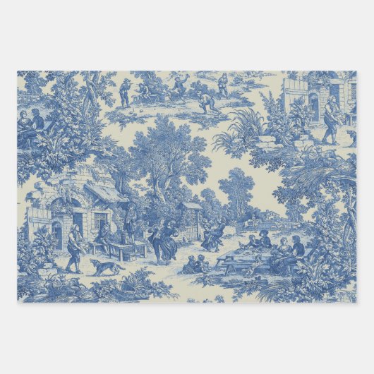 Toile de Jouy Fabric Wrapping Paper Sheets Geschenkpapier Set (Vorderseite 2)