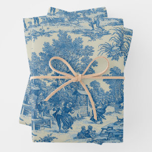 Toile de Jouy Fabric Wrapping Paper Sheets Geschenkpapier Set