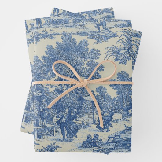 Toile de Jouy Fabric Wrapping Paper Sheets Geschenkpapier Set (Beispiel)