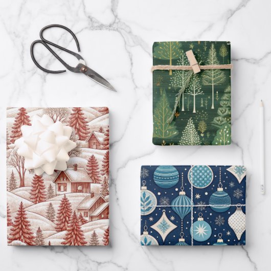 Toile de Jouy Feiertagsmuster Geschenkpapier Set (Vorderseite)