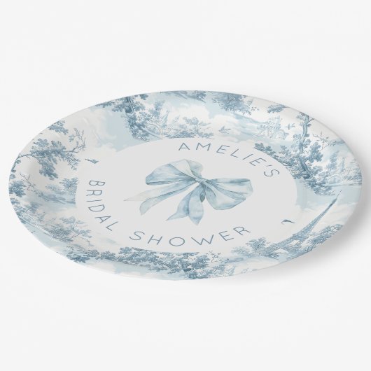 Toile de Jouy Französisch romantisches Brautparty Pappteller (Schrägansicht)