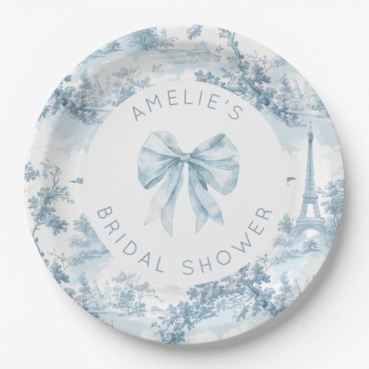 Toile de Jouy Französisch romantisches Brautparty Pappteller (Vorderseite)