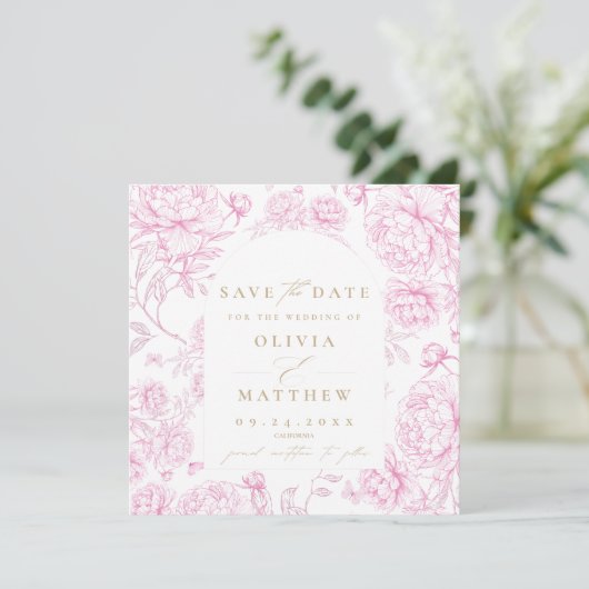 Toile De Jouy Französische Hochzeit Save The Date (Stehend Vorderseite)