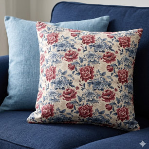 Toile de Jouy. Französischer Stoff. Blaue und rote Kissen