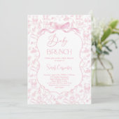 Toile De Jouy Girl Babydusche Brunch mit Bow Einladung (Stehend Vorderseite)