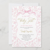 Toile De Jouy Girl Babydusche mit Bow Einladung (Vorderseite)