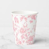 Toile de Jouy Girl Pink Bow First 1st Birthday Pappbecher (Rückseite)