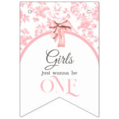 Toile de Jouy Girl Pink Bow First 1st Birthday Wimpelkette (Erste Fahne)