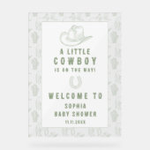 Toile De Jouy Green Cowboy Baby Dusche Willkommen Acrylschild (Vorderseite)