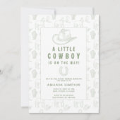 Toile de Jouy Green Cowboy Western Babydusche Einladung (Vorderseite)