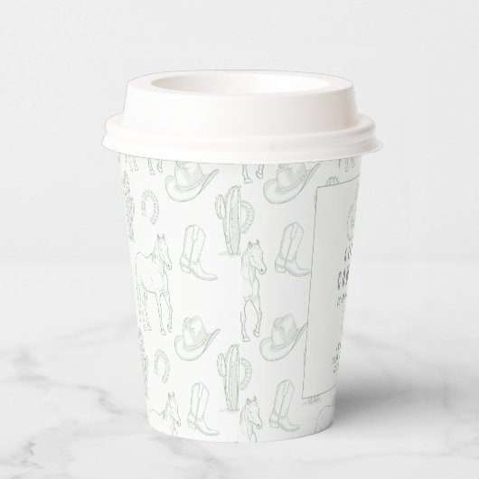 Toile de Jouy Green Cowboy Western Babydusche Pappbecher (Rechts)