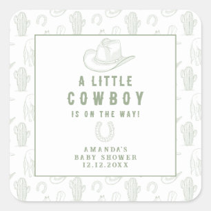 Toile de Jouy Green Cowboy Western Babydusche Quadratischer Aufkleber