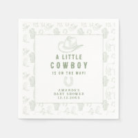 Toile de Jouy Green Cowboy Western Babydusche