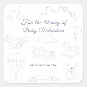 Toile de Jouy Kinderzimmer Für die Bibliothek von Quadratischer Aufkleber