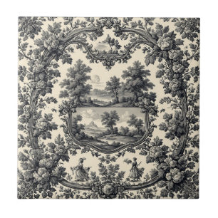 Toile De Jouy Landschaft Florales Motiv Monochrom Fliese