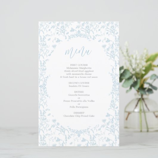 Toile de Jouy Menu Card (Stehend Vorderseite)