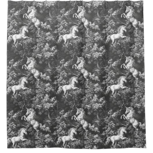 Toile De Jouy Monochrome Unicorns Duschvorhang (Vorderseite)