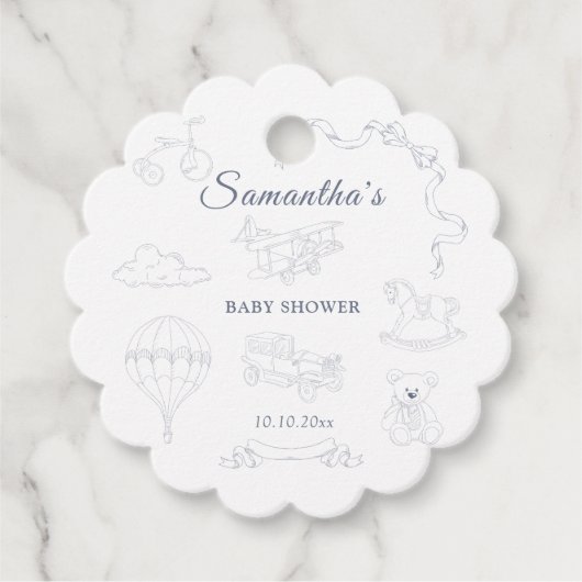 Toile de Jouy Nursery Baby Shower Geschenkanhänger (Vorderseite)