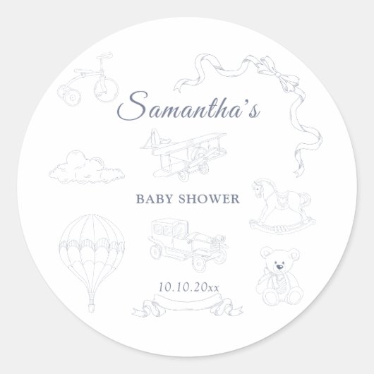 Toile de Jouy Nursery Baby Shower Runder Aufkleber (Vorderseite)