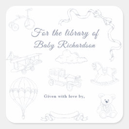 Toile de Jouy Nursery For the library of Quadratischer Aufkleber