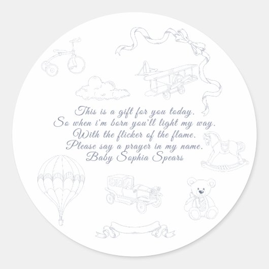 Toile de Jouy Nursery Prayer Candle Runder Aufkleber (Vorderseite)