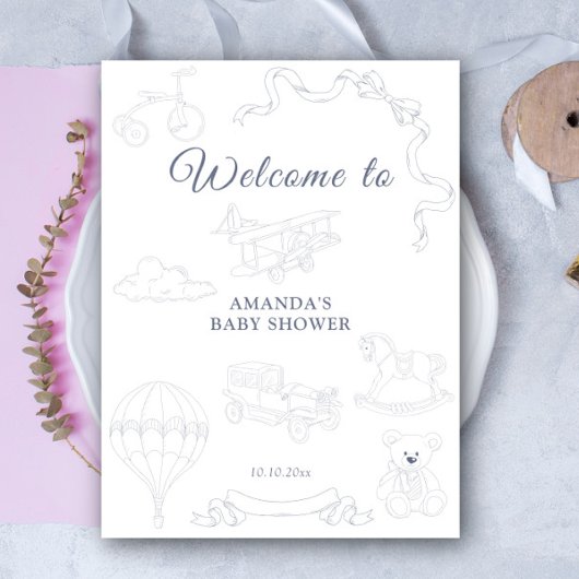 Toile de Jouy Nursery Welcome Baby Shower Poster