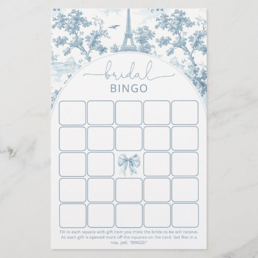 Toile de Jouy Paris Brautparty Bingospiel (Vorderseite)