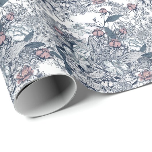 Toile-De-Jouy Pattern Wedding  Geschenkpapier (Rolleneckpunkt)