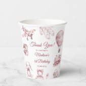 Toile De Jouy Pink Birthday Party Pappbecher (Vorderseite)