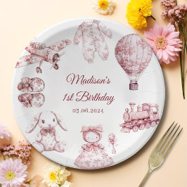 Toile De Jouy Pink Birthday Party Pappteller