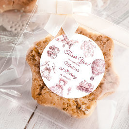 Toile De Jouy Pink Birthday Party Runder Aufkleber