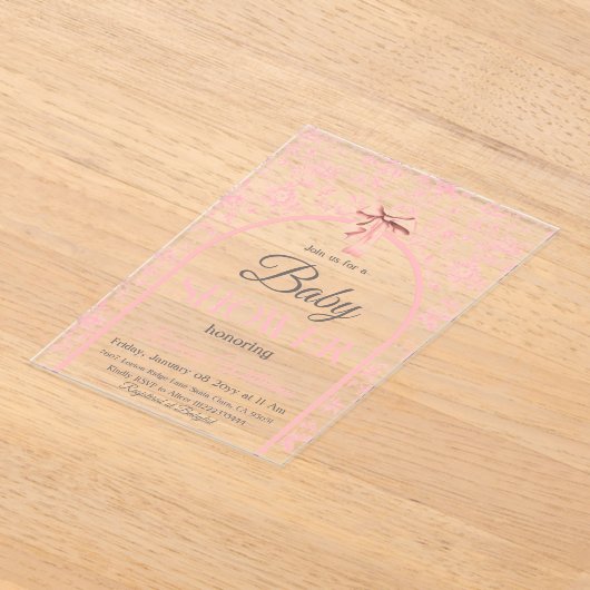 Toile de Jouy Pink Bow Girl Babydusche Acryleinladungen (Ablage )