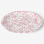 Toile de Jouy Pink Bow Girl First 1st Birthday Pappteller (Schrägansicht)