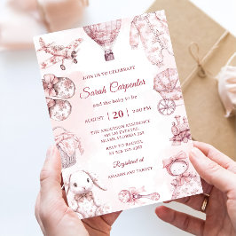 Toile De Jouy Pink Girl Baby Shower Party Einladung