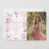 Toile De Jouy Pink Girl Babydusche Party Einladung (Vorderseite)