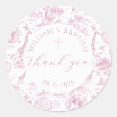 Toile de Jouy Pink Safari Taufsticker Runder Aufkleber (Vorderseite)