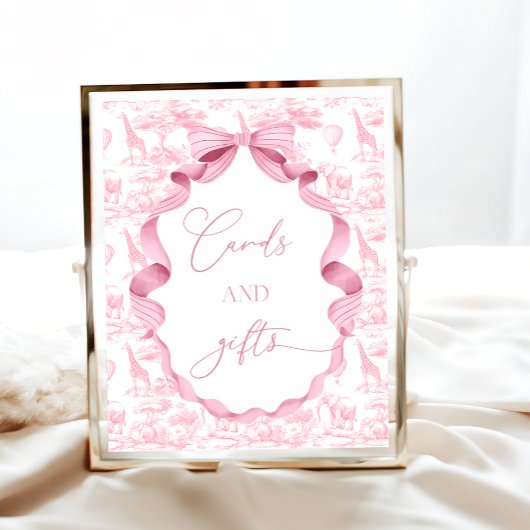 Toile de Jouy Pink Safari Tierkarten und Geschenke Poster