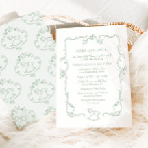 Toile de Jouy Rockpferd Sage Green Baby Dusche