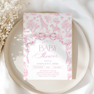 Toile de Jouy Rosa Safari-Tiere Baby Shower Einladung