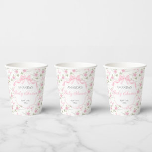 Toile De Jouy Rosa Schleifen Mädchen Baby Shower Pappbecher