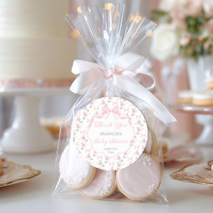 Toile De Jouy Rosa Schleifen Mädchen Baby Shower Runder Aufkleber