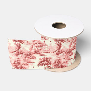Toile De Jouy Rot Französisches Landhaus-Landschaf Satinband