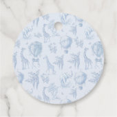 Toile de Jouy Safari Animals Blue Baby Dusche Geschenkanhänger (Rückseite)