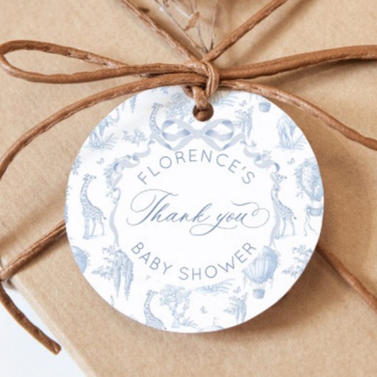 Toile de Jouy Safari Animals Blue Baby Dusche Geschenkanhänger