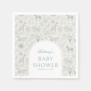 Toile De Jouy Safari Animals Blue Boy Baby Dusche Serviette