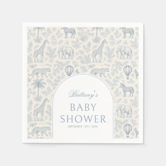 Toile De Jouy Safari Animals Blue Boy Baby Dusche Serviette (Vorderseite)