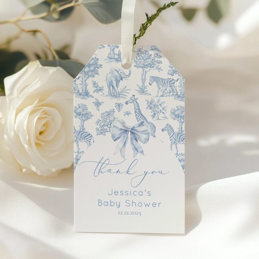 Toile de Jouy Safari Baby Dusche elegant danke Geschenkanhänger